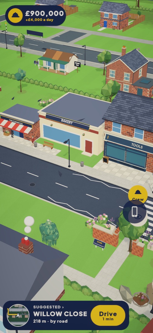 The finished town: shops, houses and gardens along the High Street